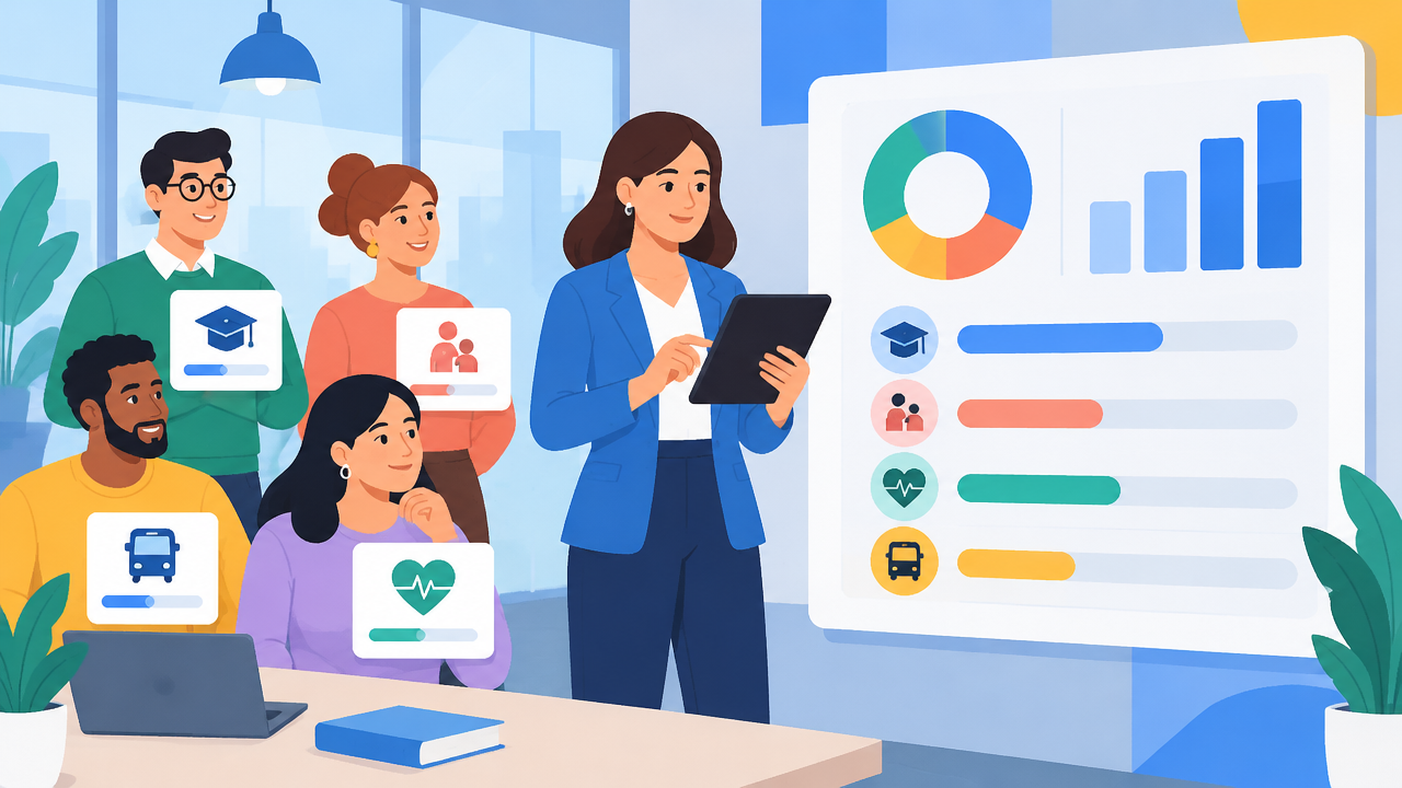 Equipo de recursos humanos revisa presupuesto y uso de beneficios flexibles para sus colaboradores.