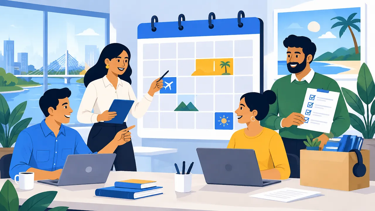Equipo de trabajo planificando vacaciones y coberturas en un calendario compartido