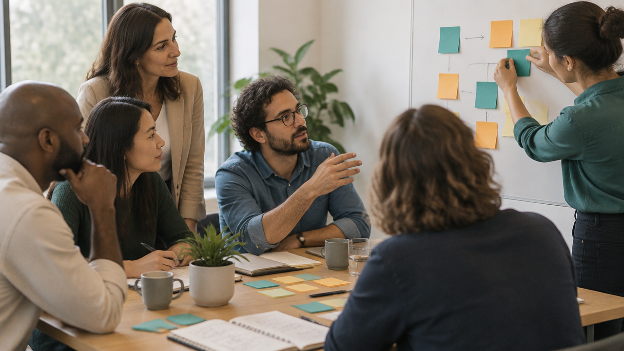 Equipo diverso convierte valores organizacionales en conductas observables durante un taller colaborativo