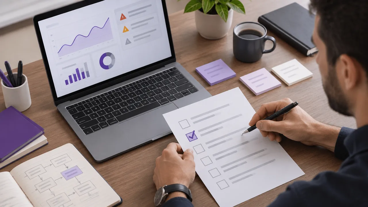 Especialista priorizando correções durante uma auditoria técnica de SEO para um blog
