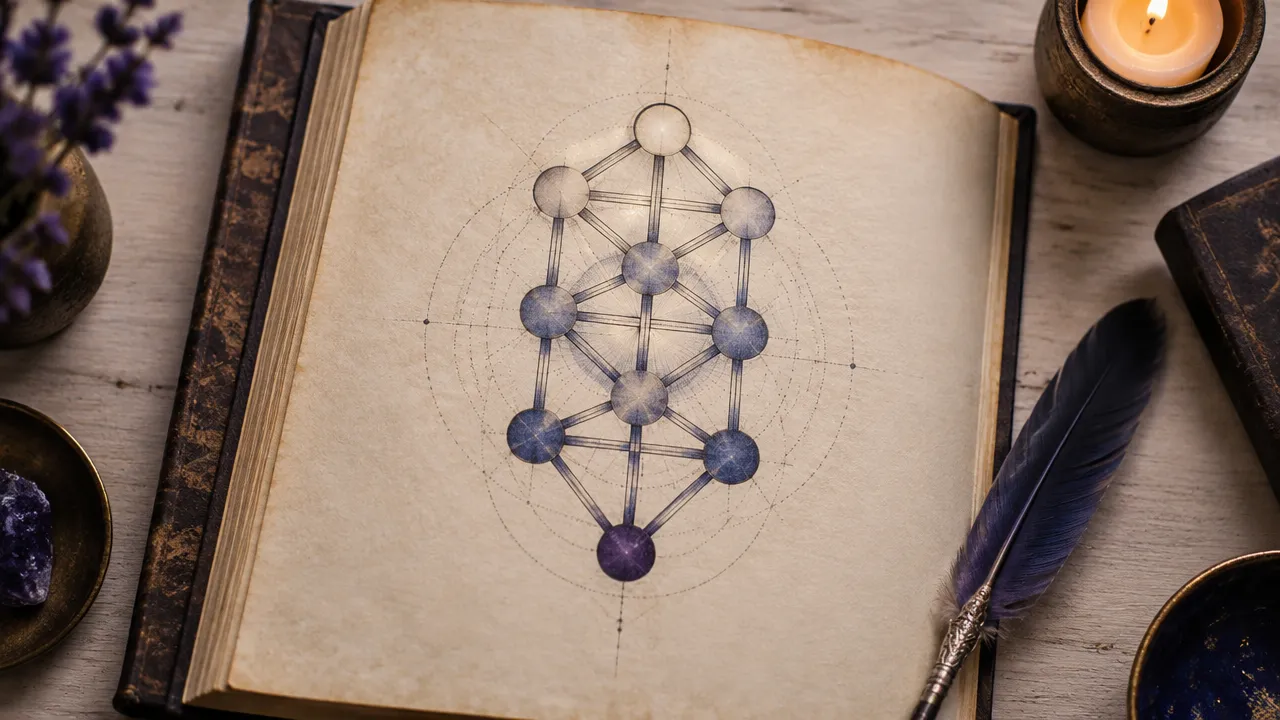 Esquema simbólico da Árvore da Vida desenhado em um manuscrito de estudo