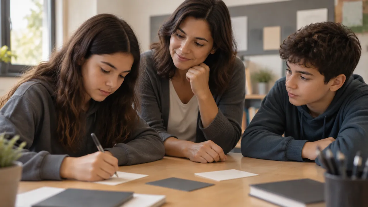 Estudiante realiza una pausa de reflexión y escribe sobre sus emociones con acompañamiento docente