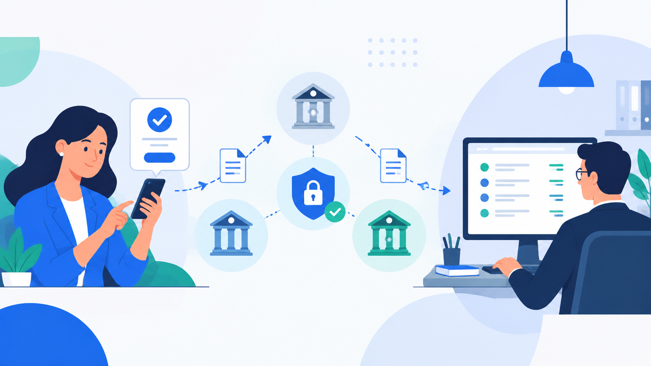 Etapas de autorização, transmissão de dados bancários e integração com um sistema de contabilidade