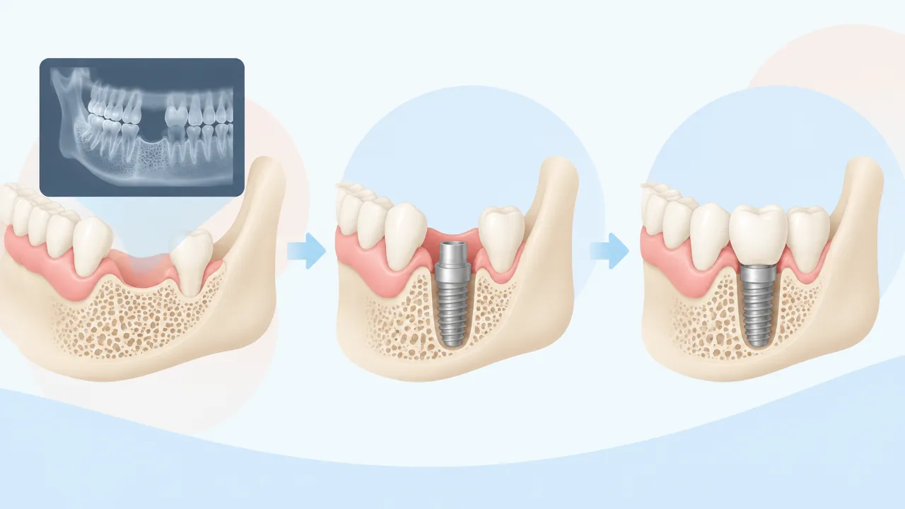 Etapas ilustradas do planejamento à colocação da coroa sobre um implante dentário