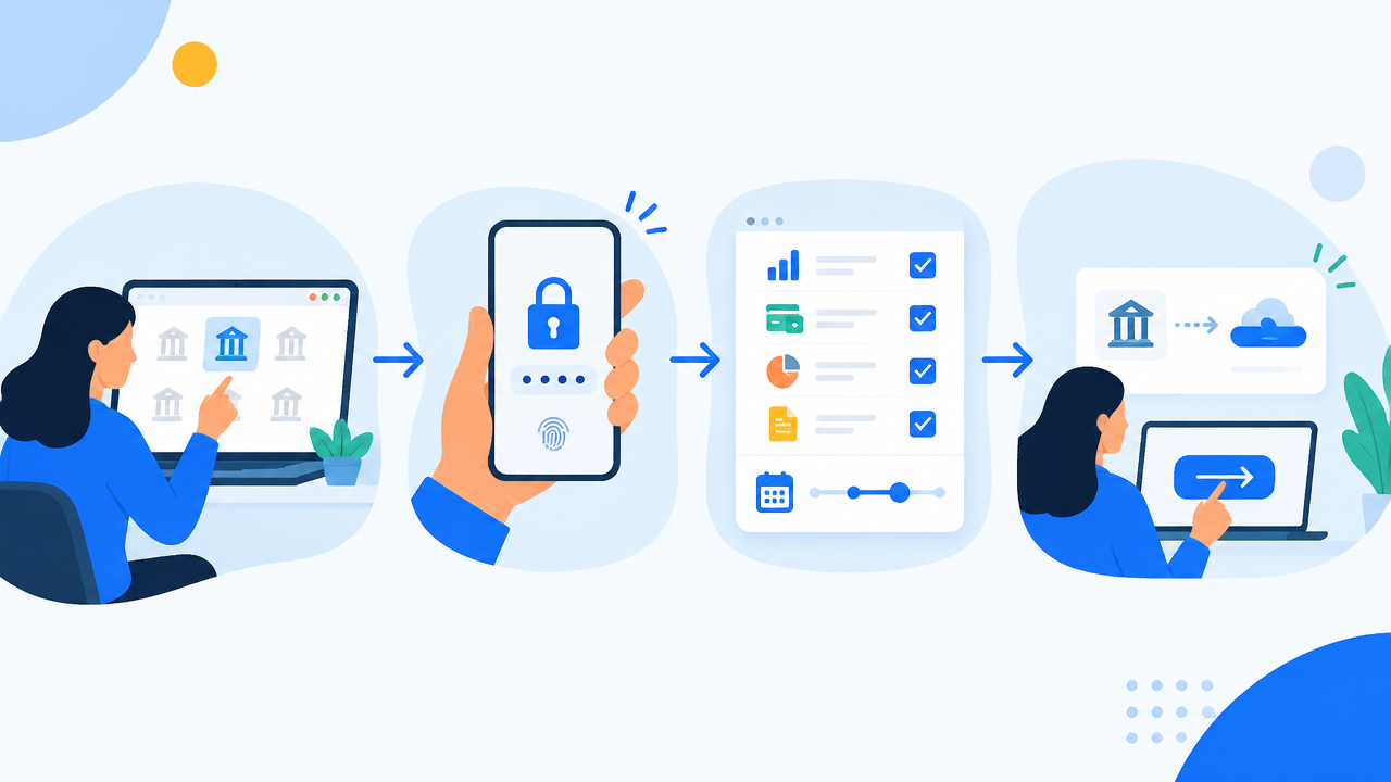 Etapas visuais para autorizar o compartilhamento de dados de uma conta empresarial
