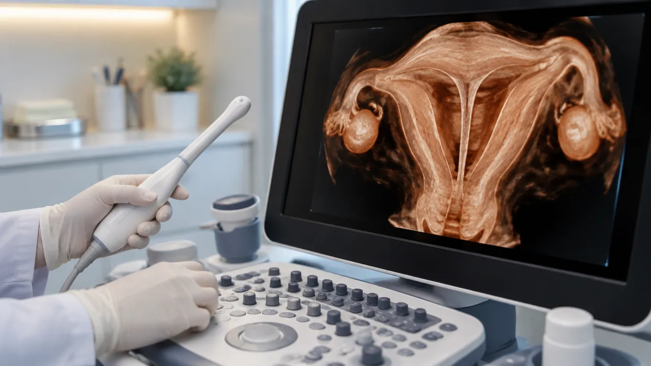 Exame de ultrassom 3D usado para avaliar a cavidade uterina e identificar um possível septo