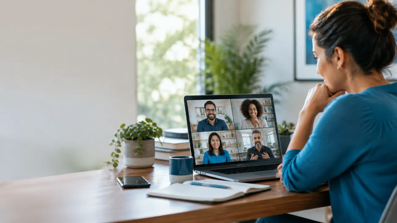Facilitadora avalia a colaboração e a maturidade de uma equipe virtual em videoconferência