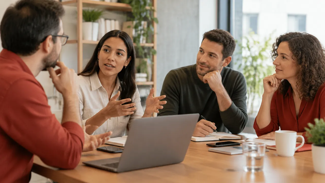 Facilitadora escucha una propuesta y abre espacio para que el equipo participe