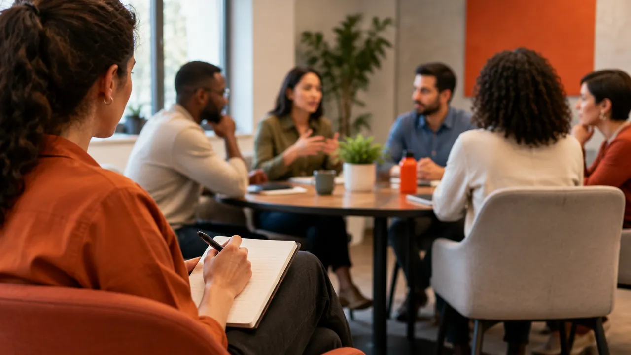 Facilitadora registra patrones de participación durante una reunión de equipo.