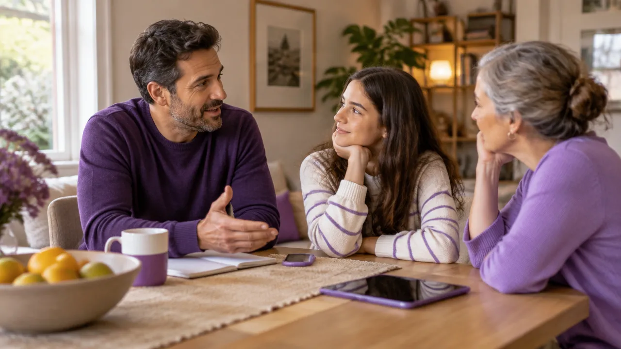 Familia conversa y acuerda límites compartidos para usar dispositivos digitales.