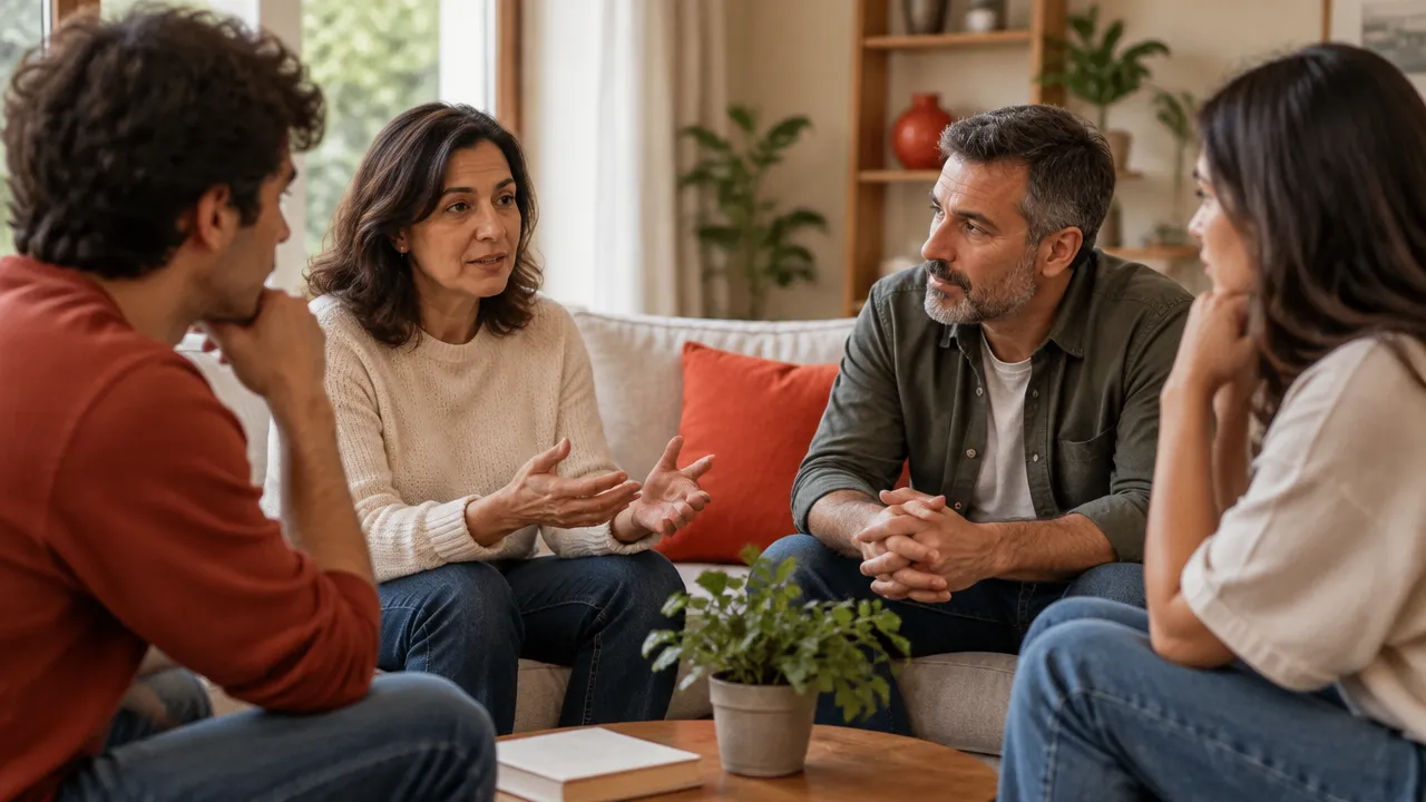Familiares observam gestos e escutam uns aos outros durante uma conversa cotidiana