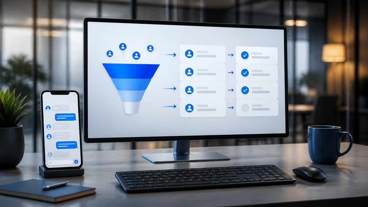 Fluxo de respostas de formulário entrando em um CRM visual com atendimento no WhatsApp