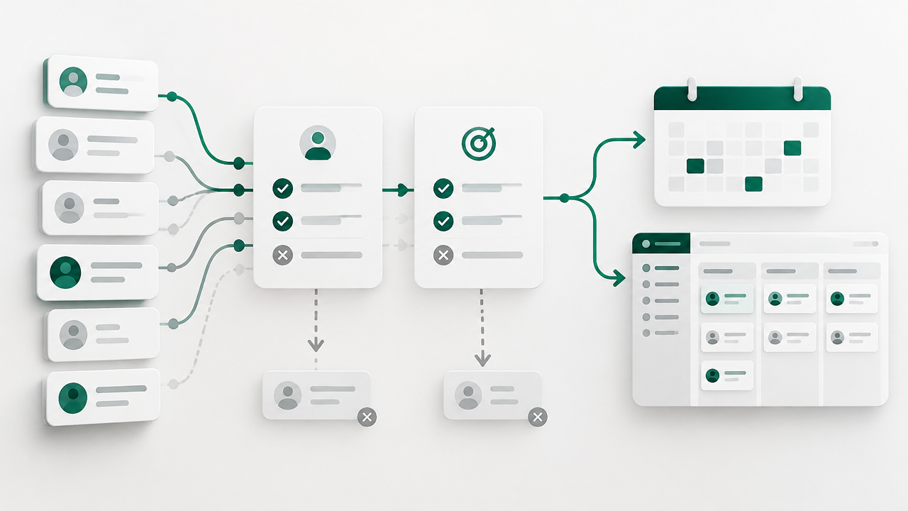 Fluxo visual de qualificação de leads até o agendamento de reuniões no CRM