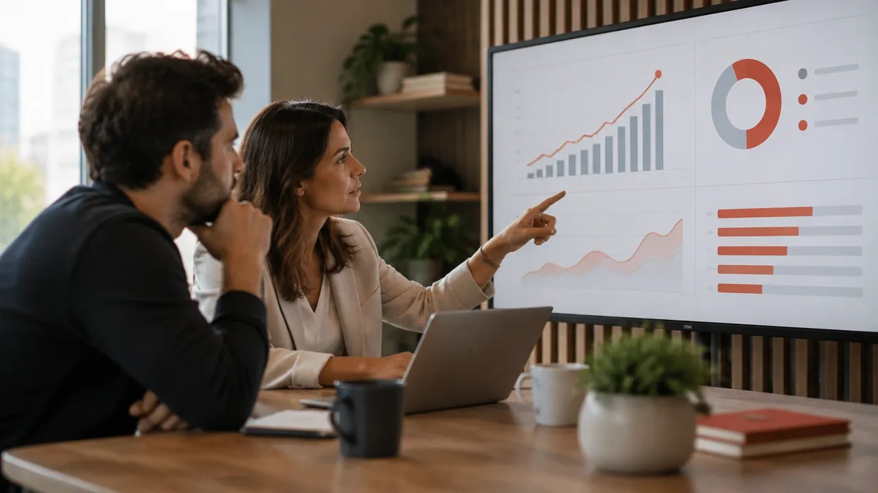 Fundadora e gerente analisam métricas de receita recorrente e retenção de um SaaS