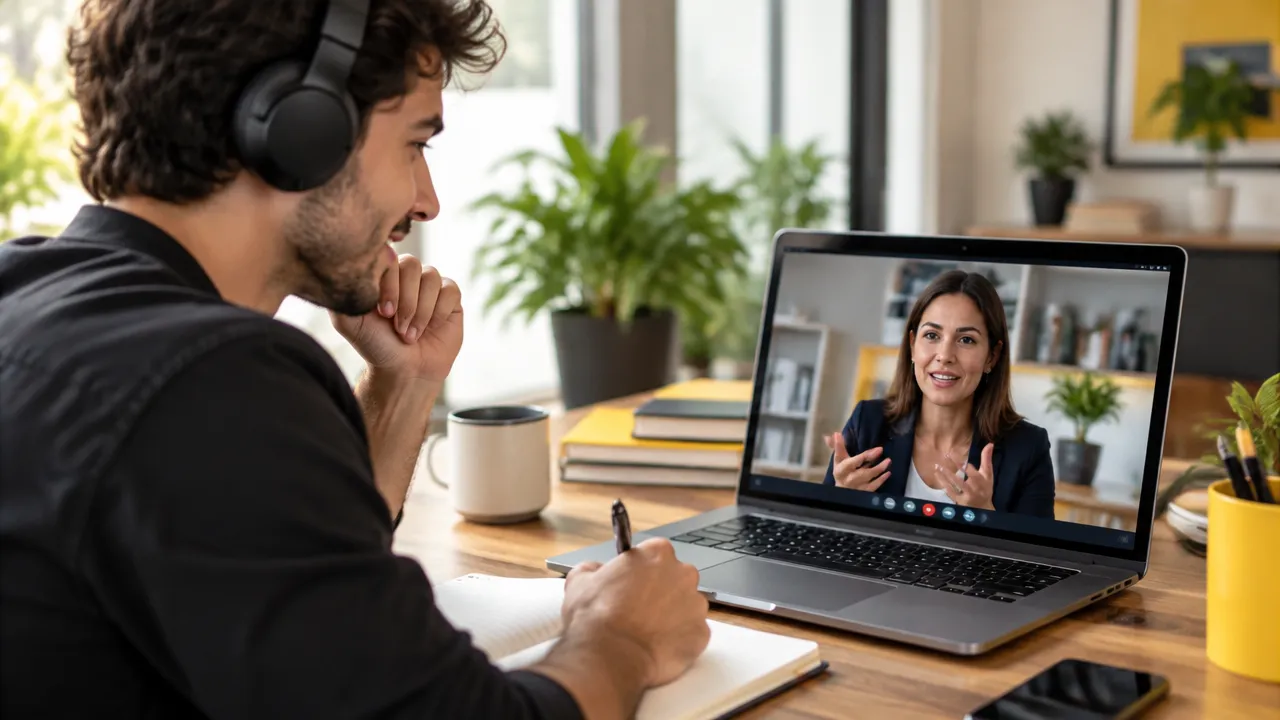 Gerente comercial acompanha uma simulação de vendas on-line durante o treinamento de um novo vendedor