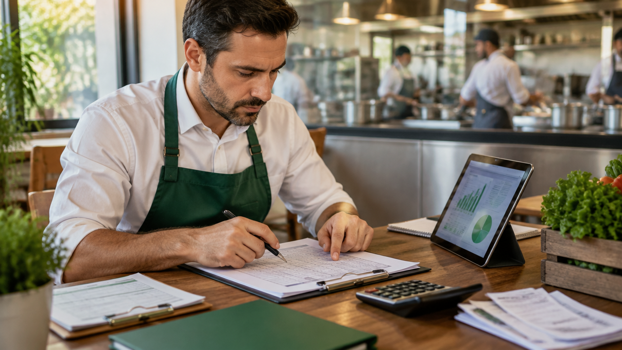Gerente de restaurante analisa registros de entrega e indicadores para avaliar fornecedores.