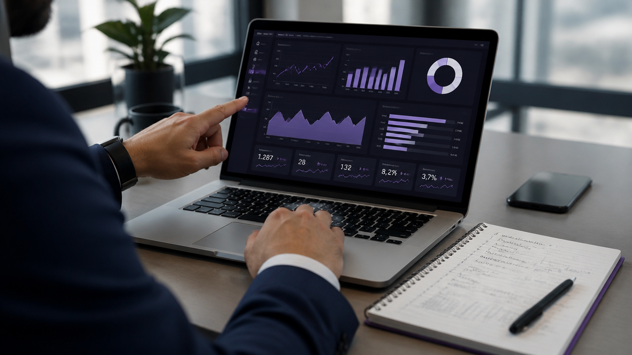 Gestor analisando indicadores de pedidos, atrasos e cancelamentos no delivery