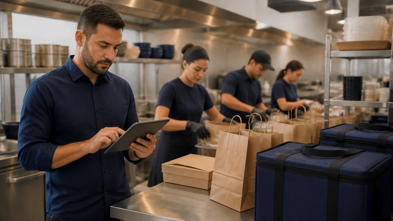 Gestor de restaurante acompanhando pedidos e expedição organizada para reduzir cancelamentos no delivery