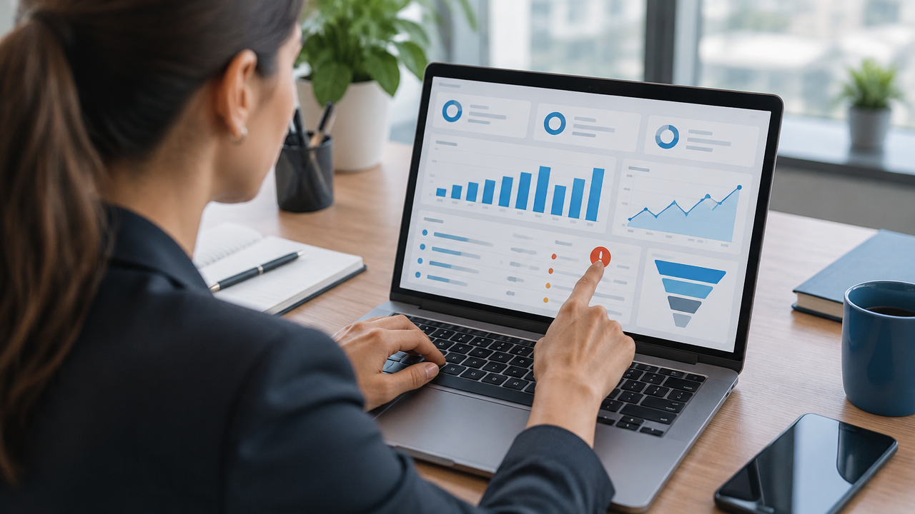 Gestora comercial revisando indicadores e prioridades das oportunidades no painel de vendas