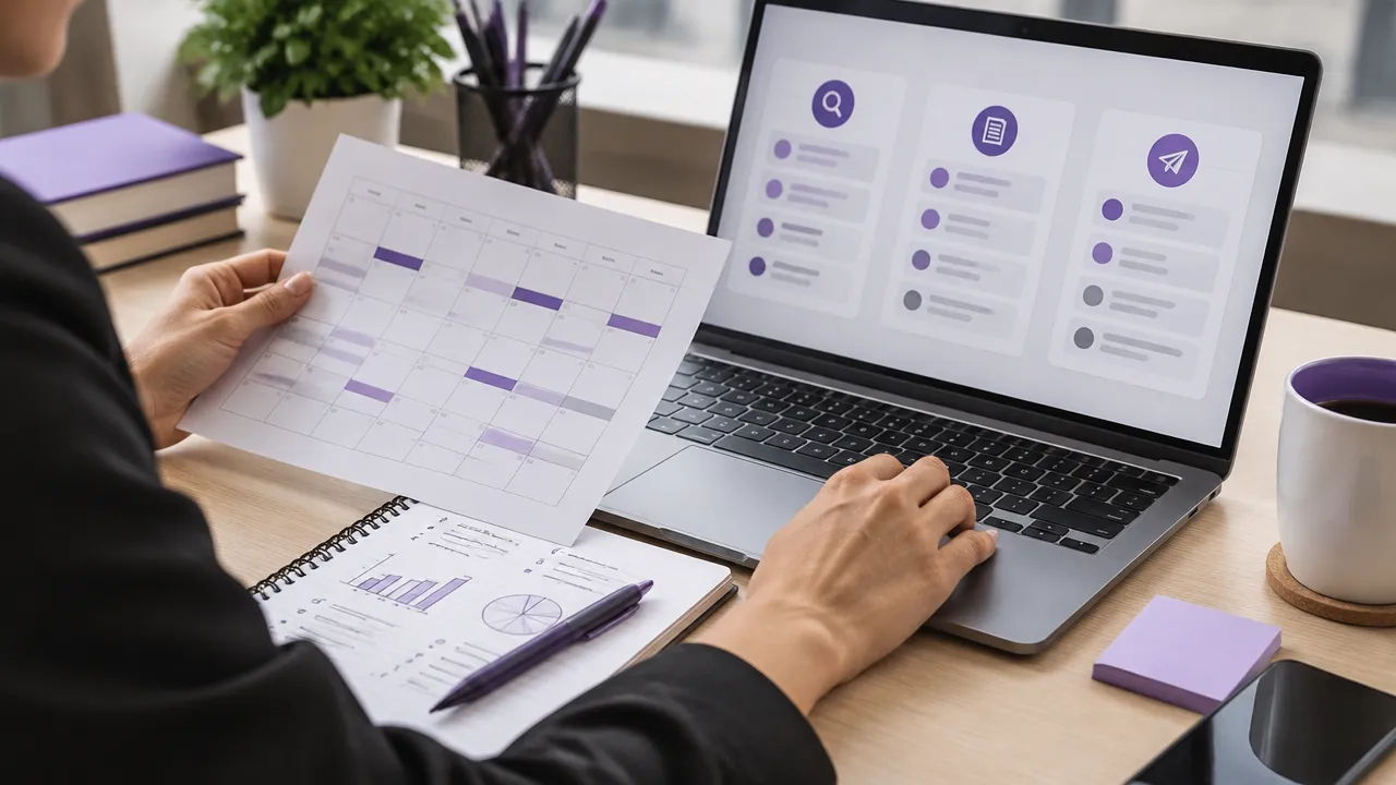 Gestora compara calendário editorial e tarefas digitais para avaliar o custo de produzir conteúdo internamente ou automatizar o blog.