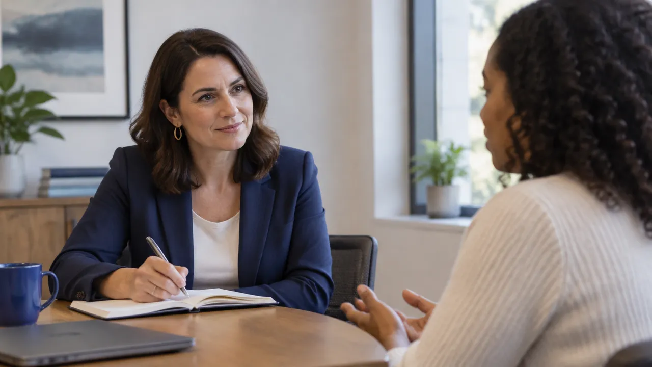 Gestora conversa individualmente com uma pessoa da equipe sobre seus pontos fortes e desenvolvimento