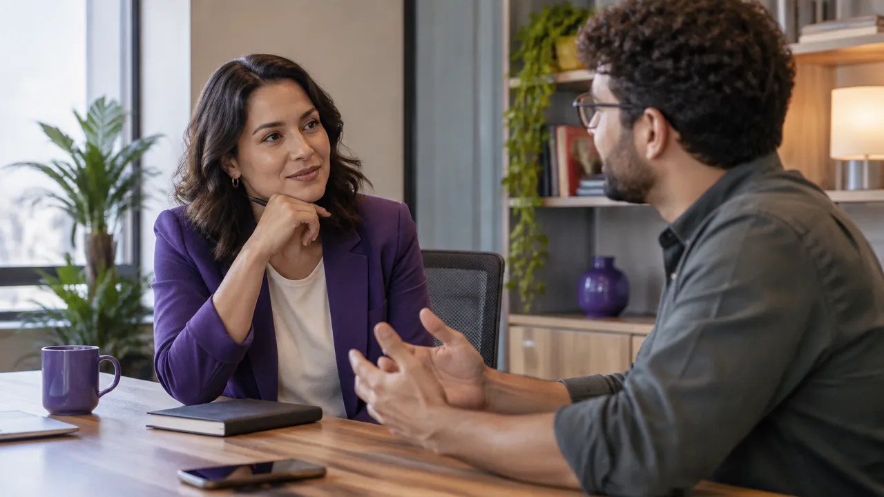 Gestora e colaborador conversam com escuta recíproca durante um feedback individual
