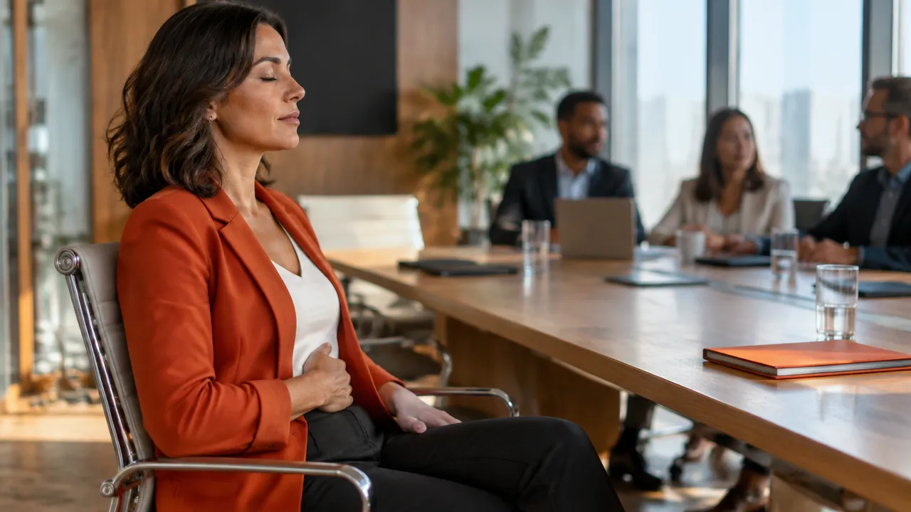 Gestora faz uma pausa para perceber a respiração e a postura antes de iniciar uma conversa com a equipe.