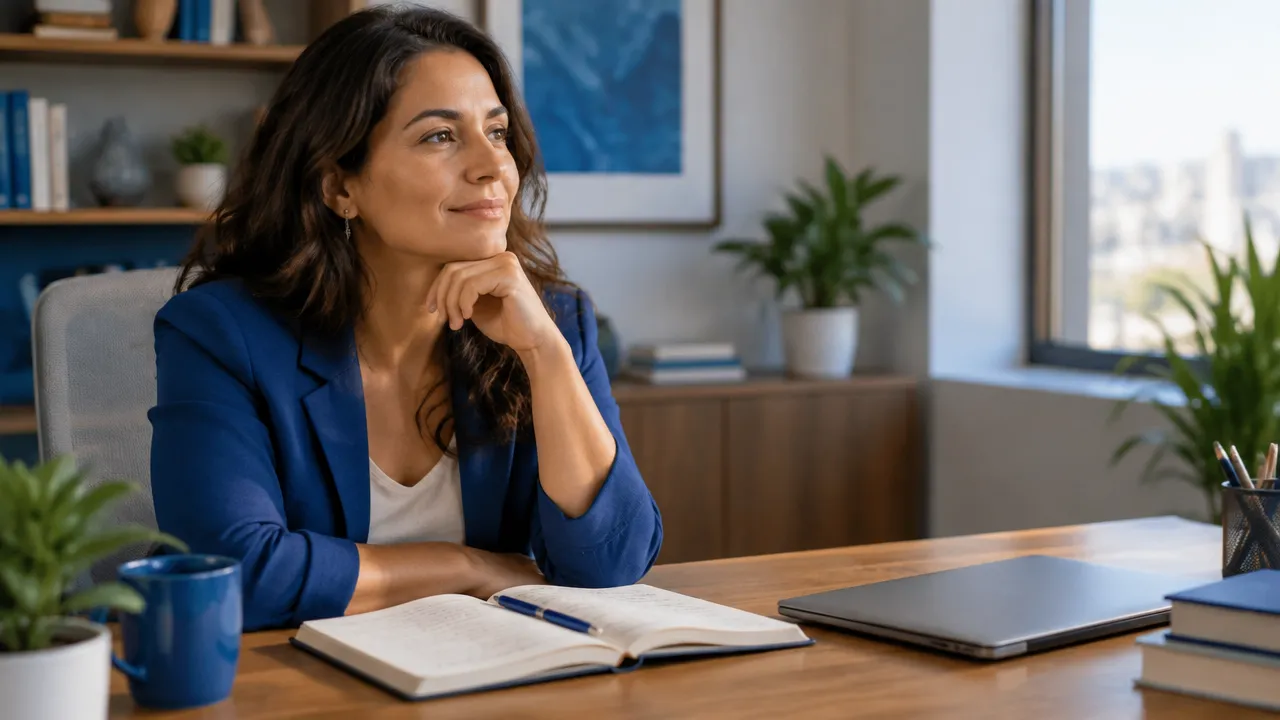 Gestora fazendo uma pausa e anotando aprendizados após uma decisão difícil