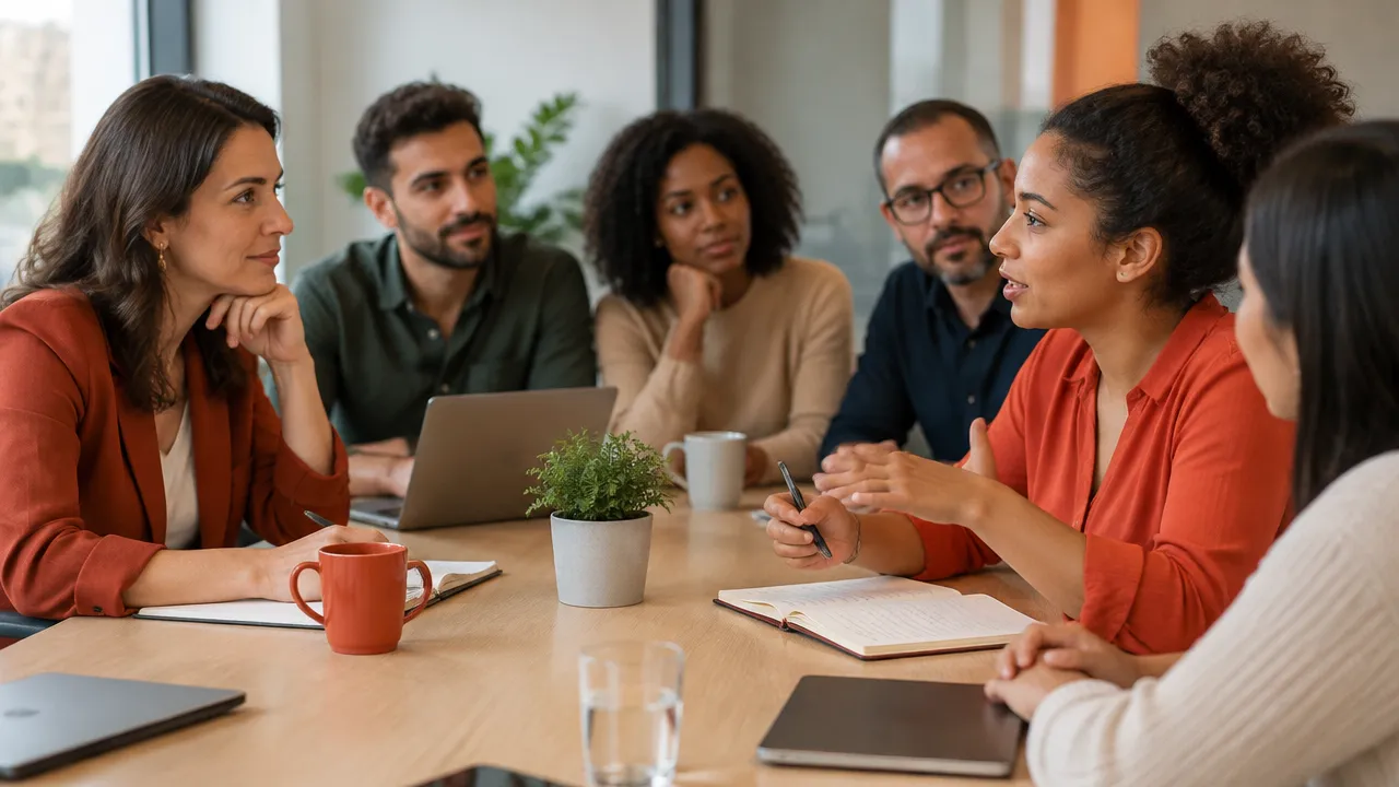 Gestora ouvindo um membro da equipe durante uma conversa semanal sobre obstáculos de trabalho