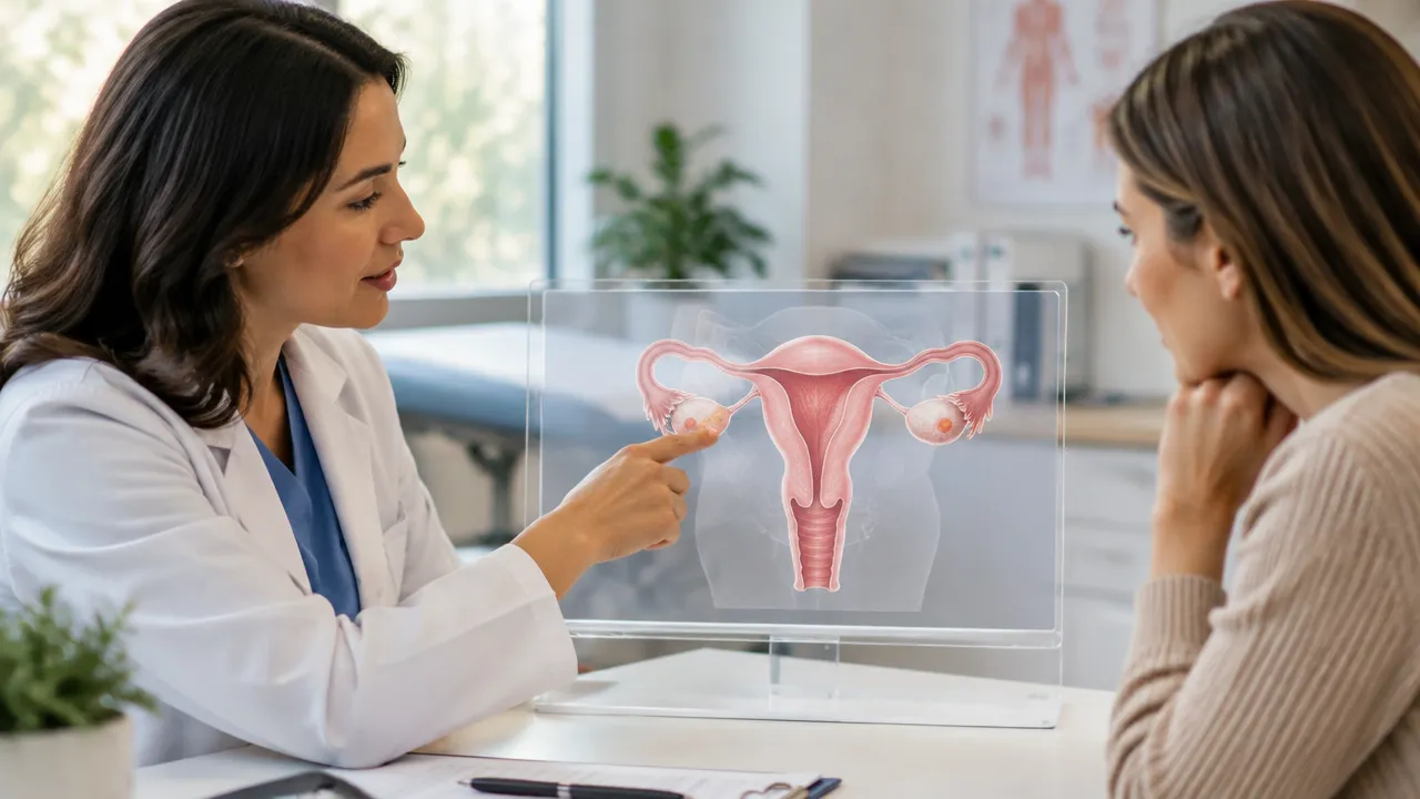 Ginecologista explica à paciente como alterações pélvicas da endometriose podem afetar a fertilidade