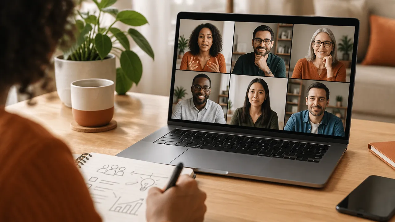 Grupo online em reunião com escuta atenta e participação equilibrada