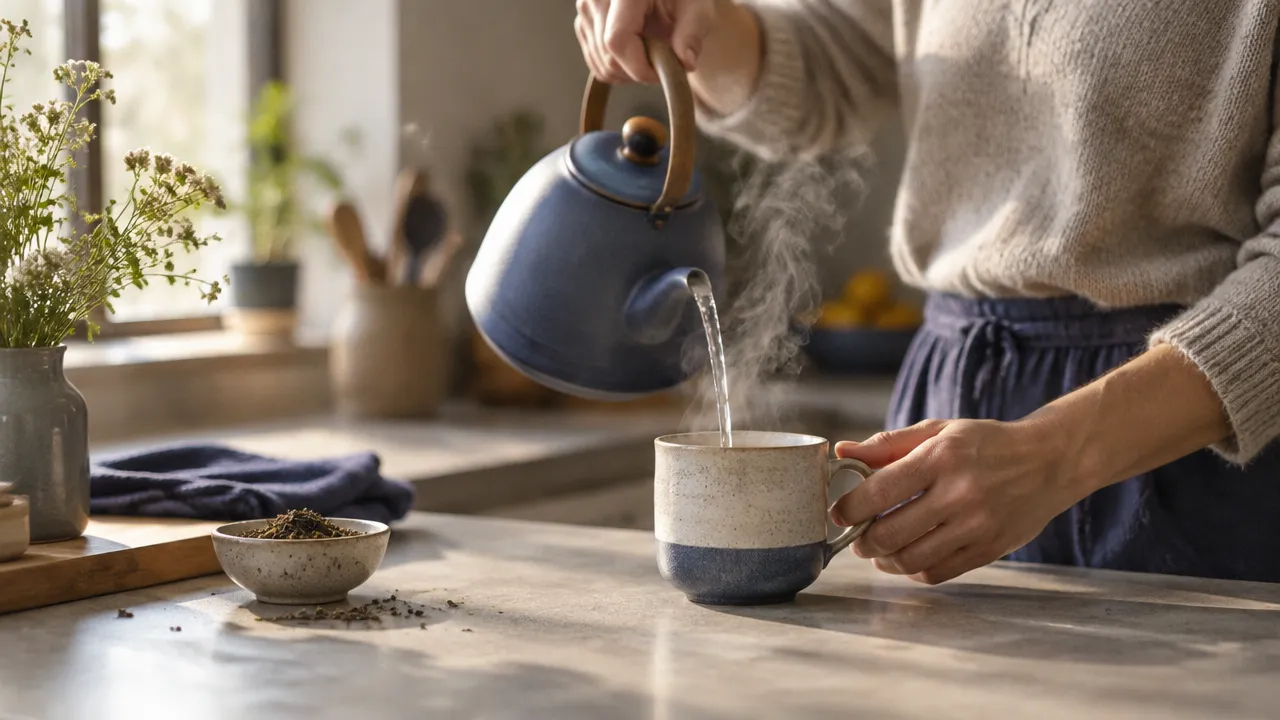 Hands preparing tea with careful attention to an ordinary sensory experience