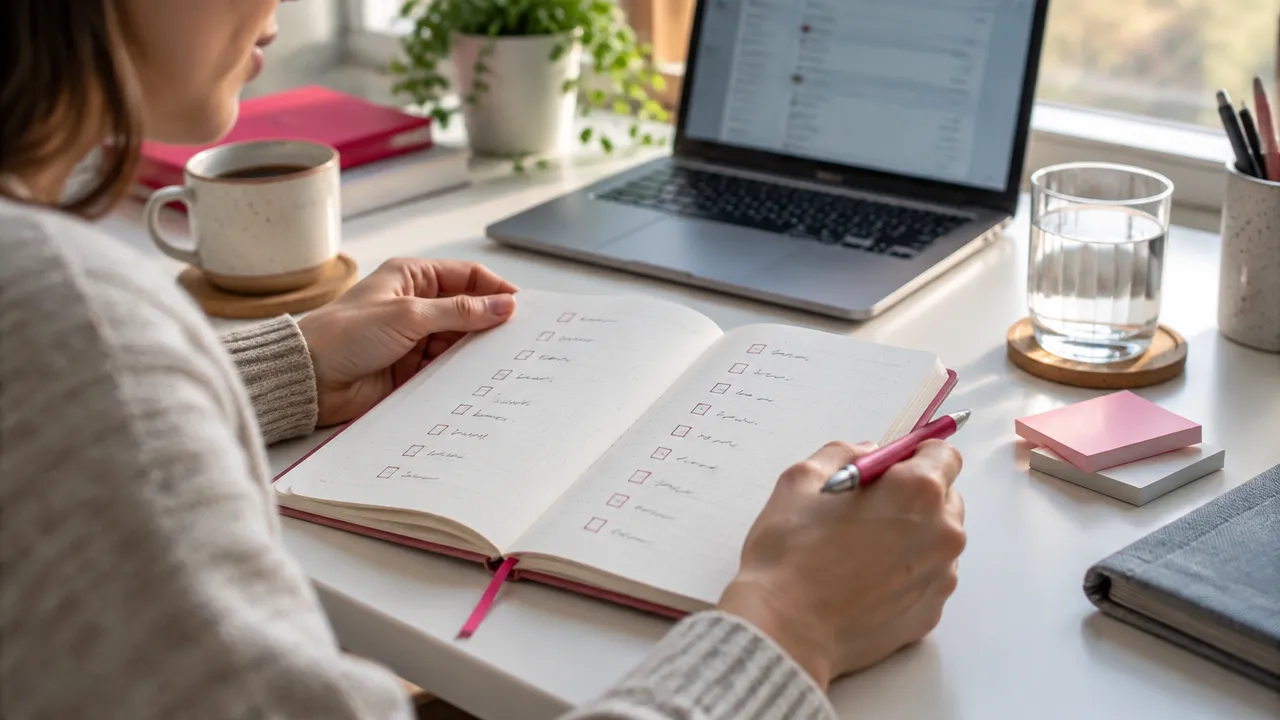 Hands review a decision journal to identify recurring patterns in everyday choices