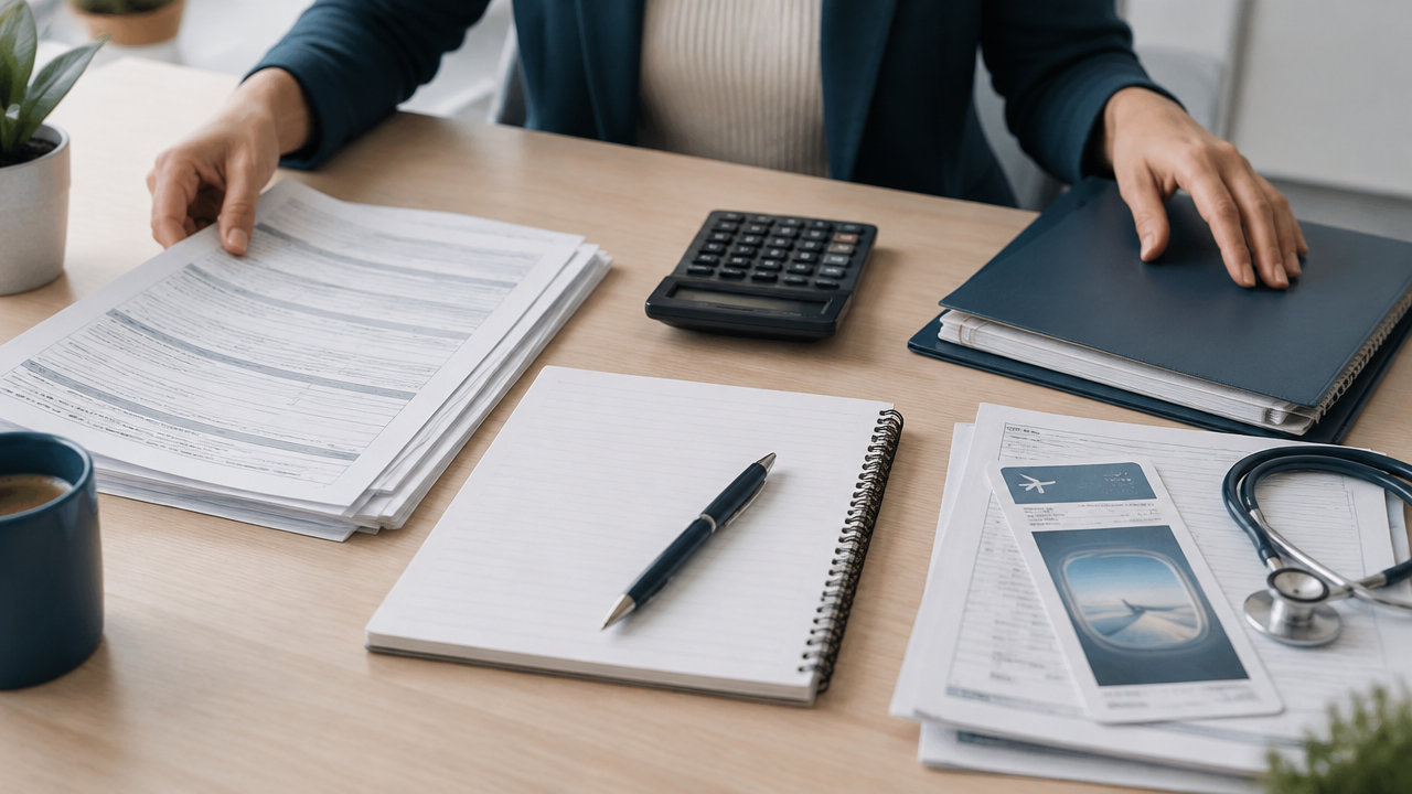 Hands sorting filing forms, service documents, and appointment papers into separate budget groups