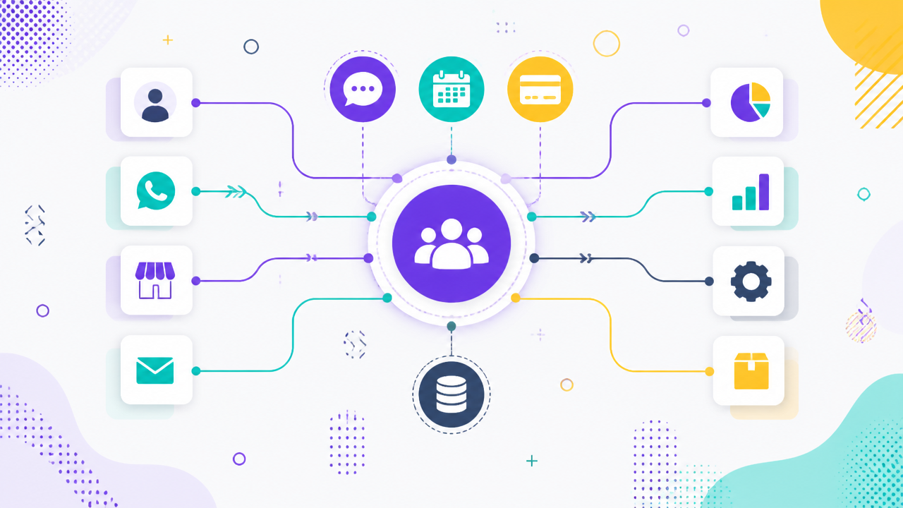 Hub central integrando CRM a WhatsApp, ERP, marketing e outros sistemas da empresa.