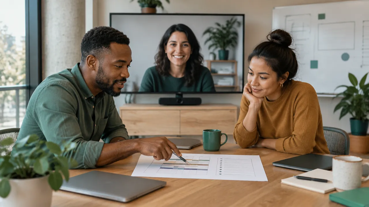 Hybrid team agreeing on shared work hours and communication boundaries