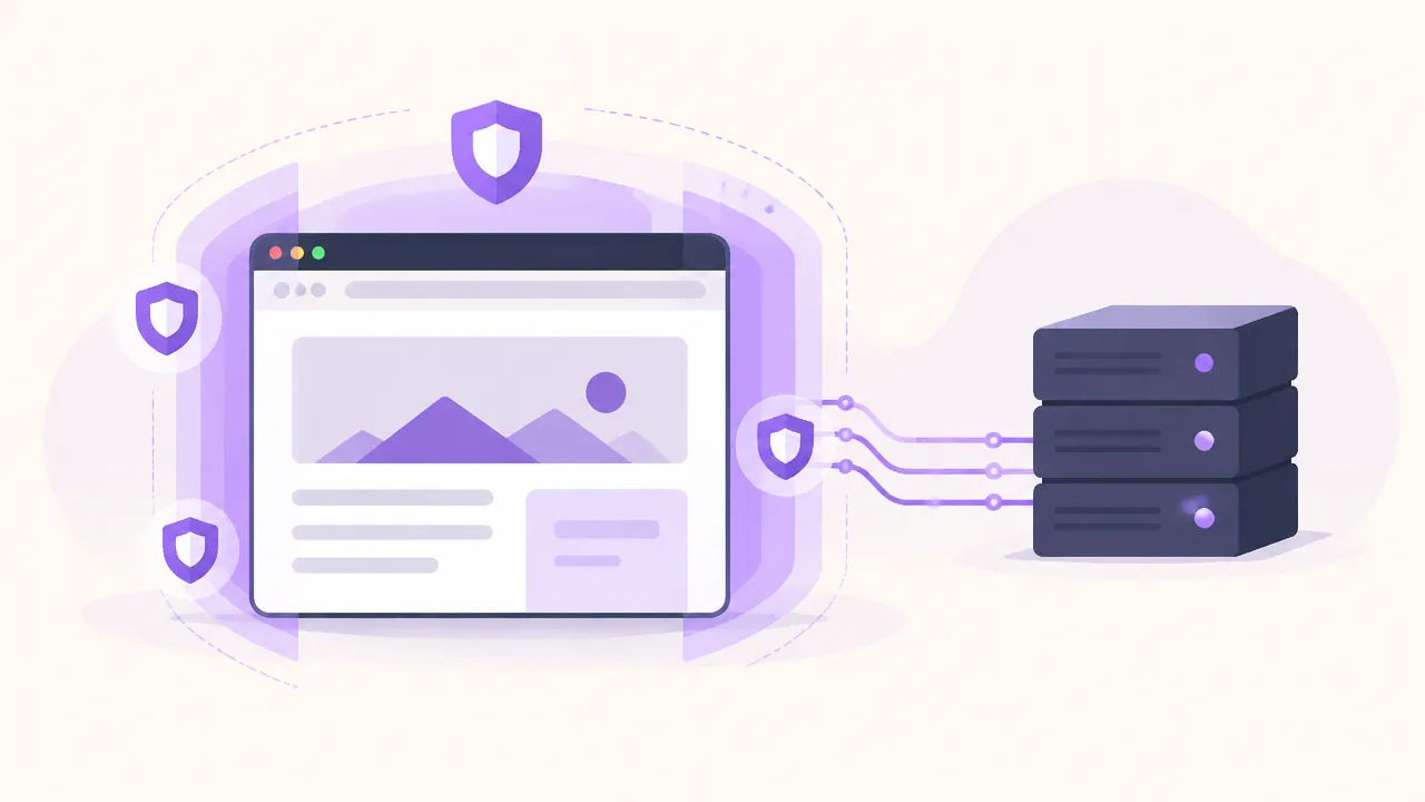 Illustration of a browser protected by layered security controls while communicating with a web server