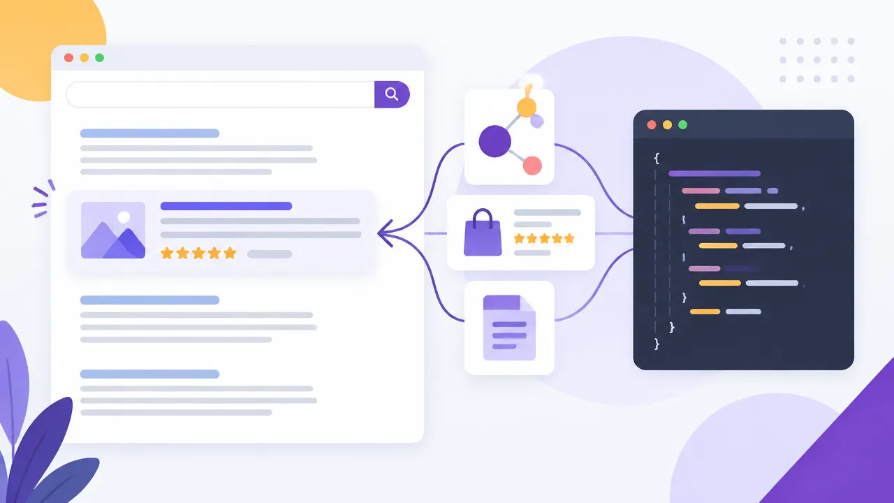 Illustration of structured data connecting website content to a more informative search result