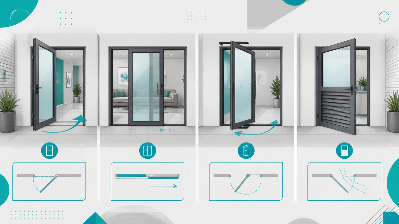 Ilustração comparando modelos de abertura de portas de alumínio