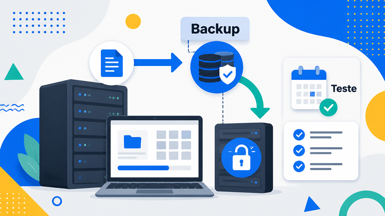 Ilustração de backup isolado e recuperação de dados em empresa
