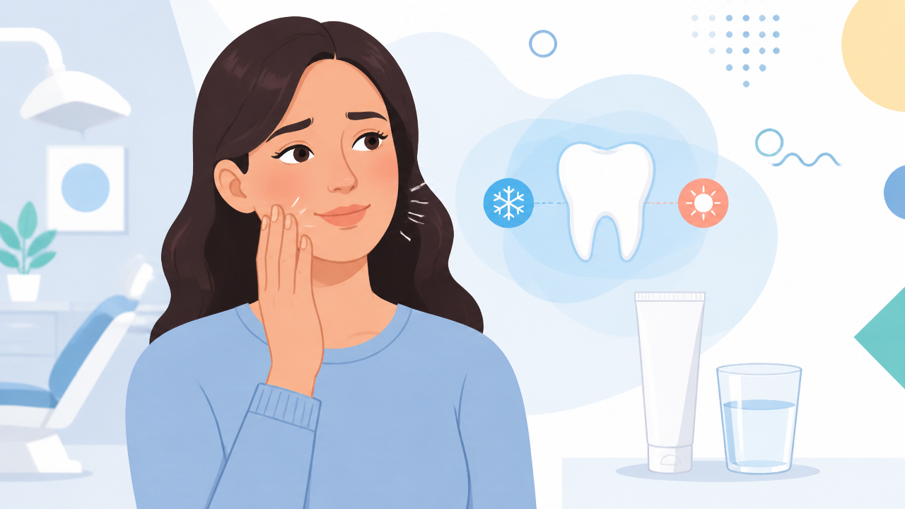 Ilustração de paciente com leve sensibilidade dental e cuidados após o clareamento.