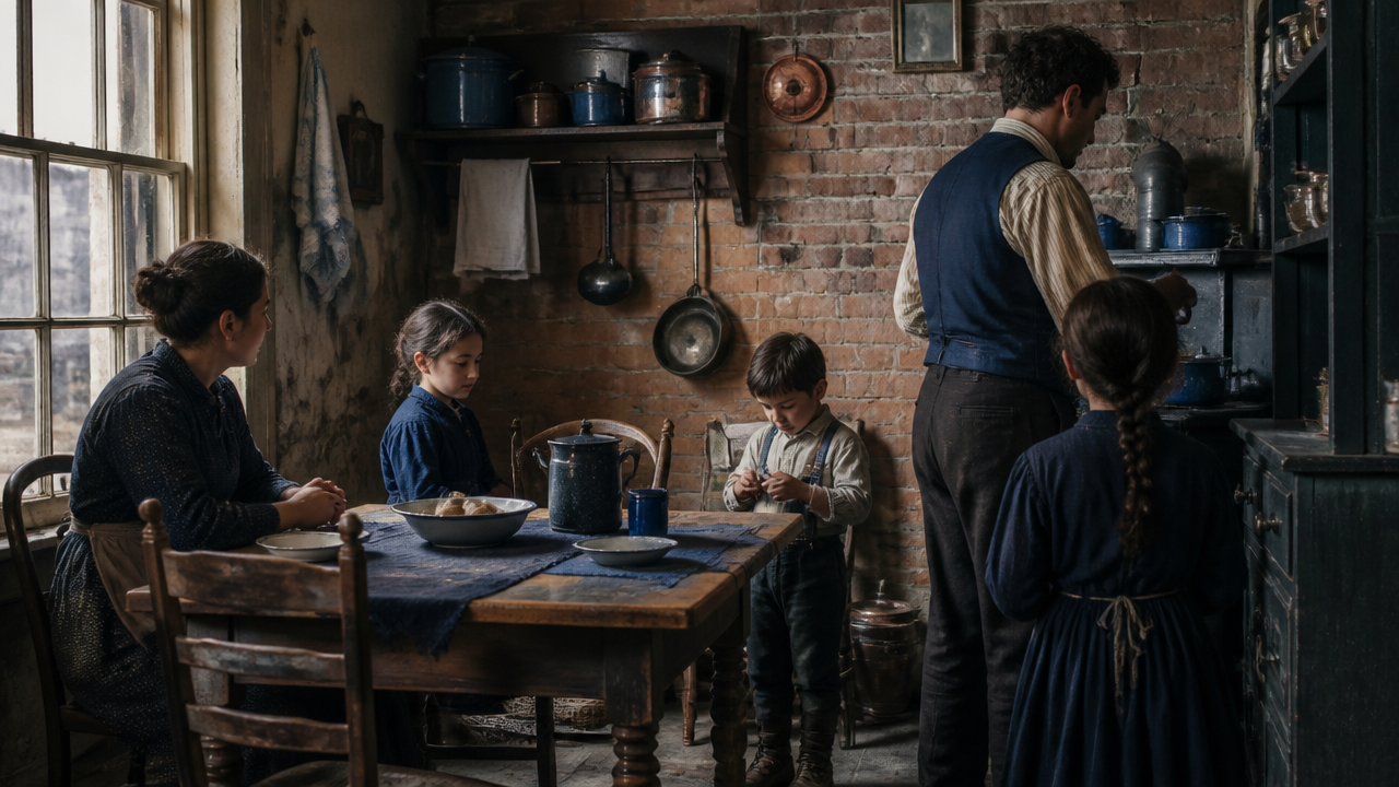 Immigrant family life in a modest 19th century American city home
