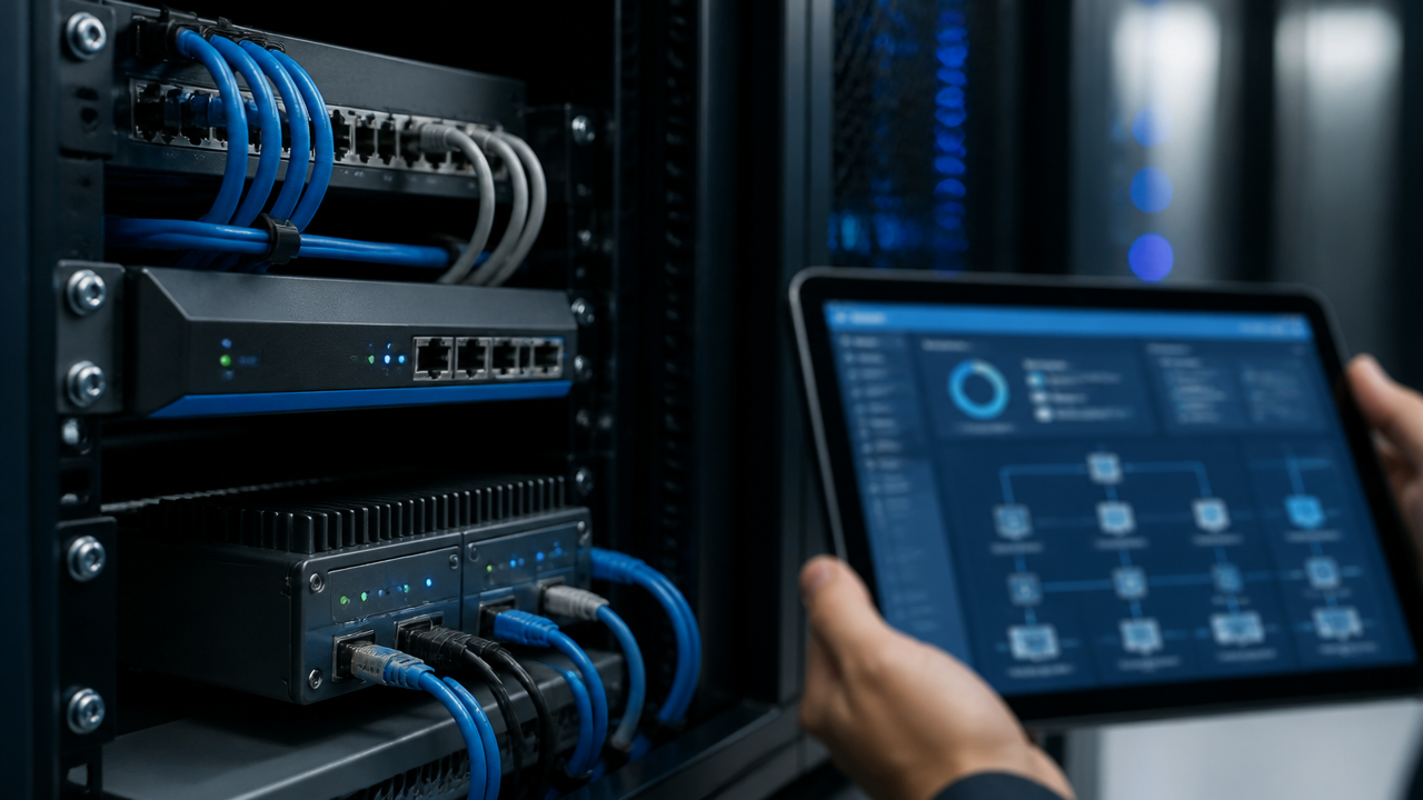 Infraestrutura de rede segmentada para dispositivos de telemetria IoT em ambiente técnico.