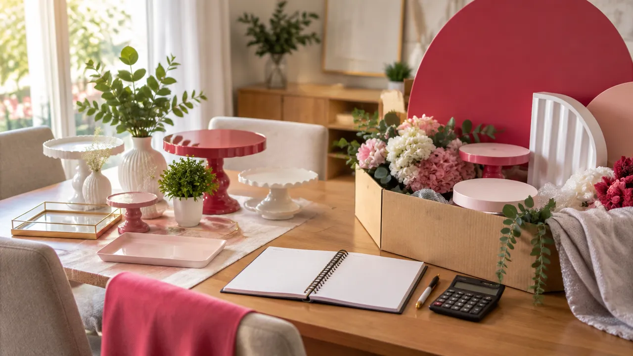 Itens de decoração de festa separados entre peças para comprar e itens para alugar