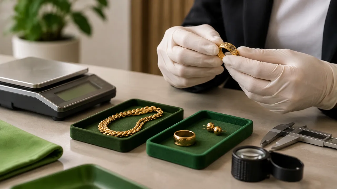 Joias de ouro separadas para análise de teor, peso e conservação