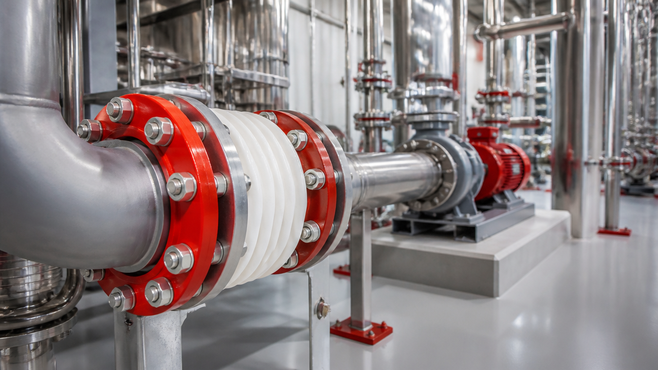 Junta de expansão em PTFE instalada em linha industrial química