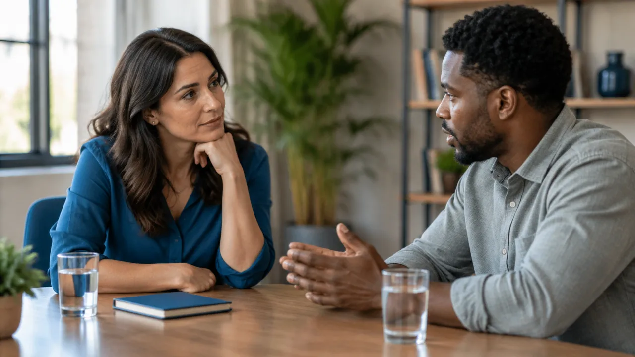 Líder conversa individualmente e escuta um profissional para compreender a desmotivação