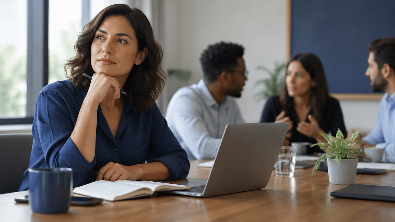 Líder de projeto faz uma pausa para observar suas emoções antes de responder à equipe.