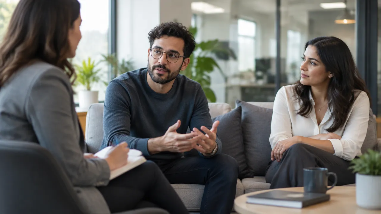 Líder escucha a su equipo en una conversación abierta y participativa