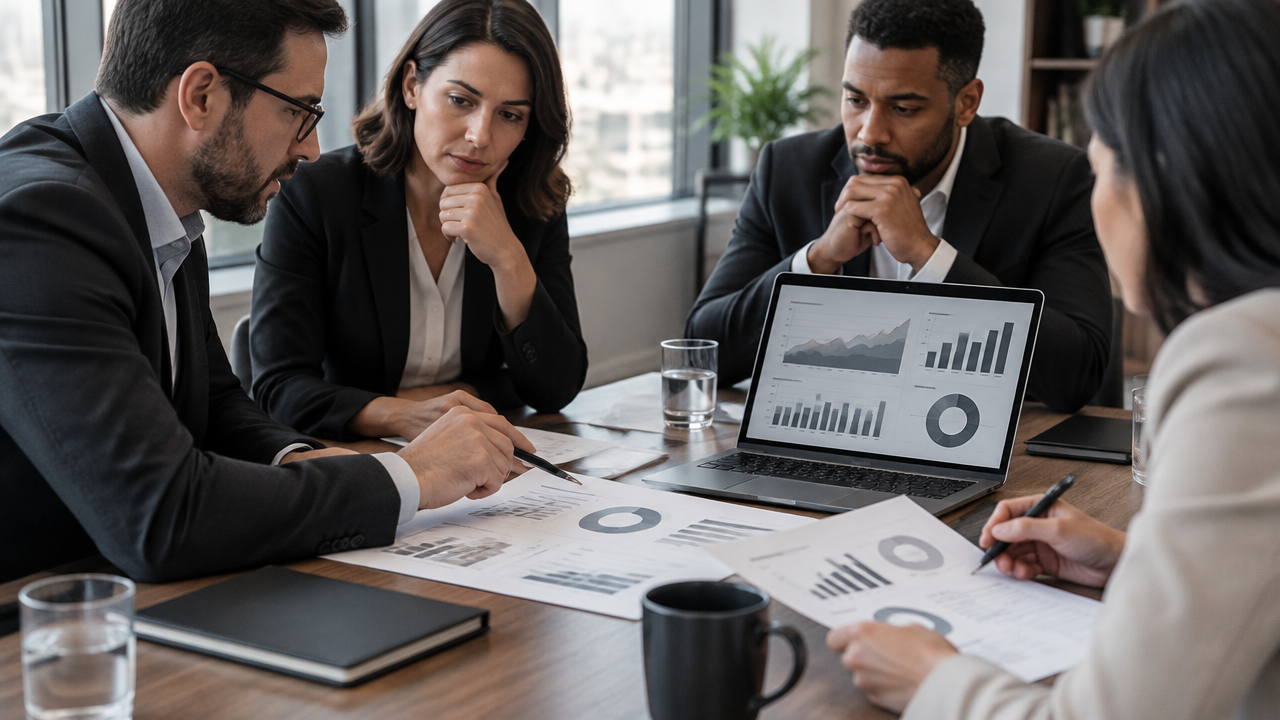 Lideranças comparam métricas operacionais e escopo ao avaliar uma proposta de consultoria de IA.